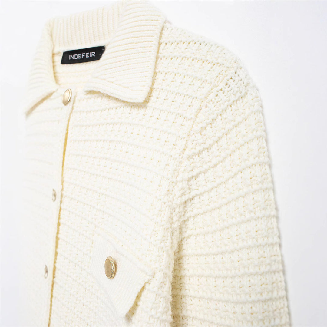 Knitted jacket for women with pockets and button closure Lune London