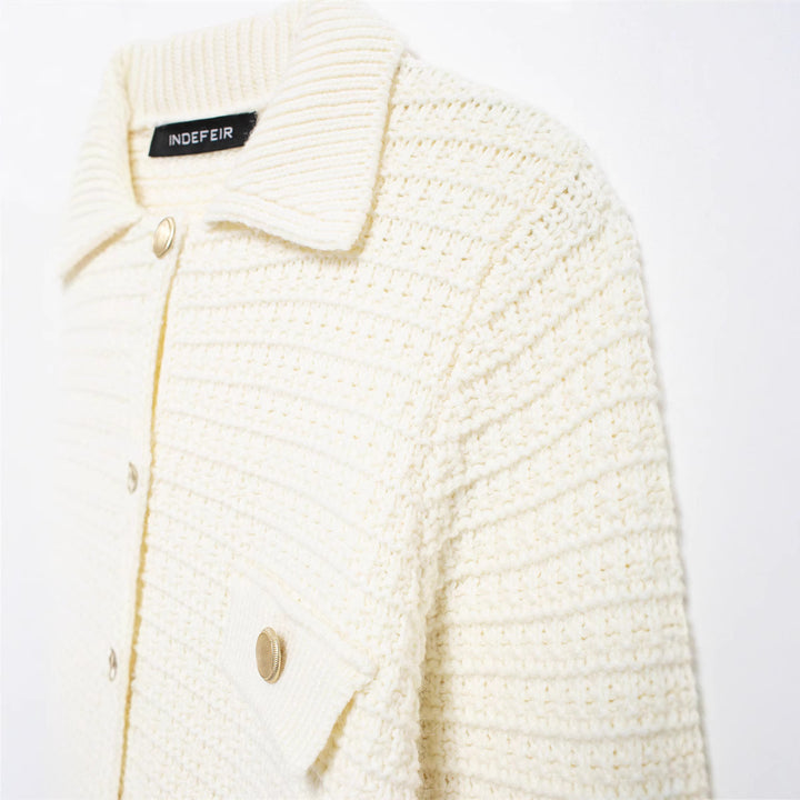 Knitted jacket for women with pockets and button closure Lune London