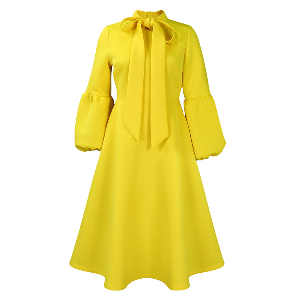 Midi dress for ladies with tie neck and voluminous sleeves Lune London