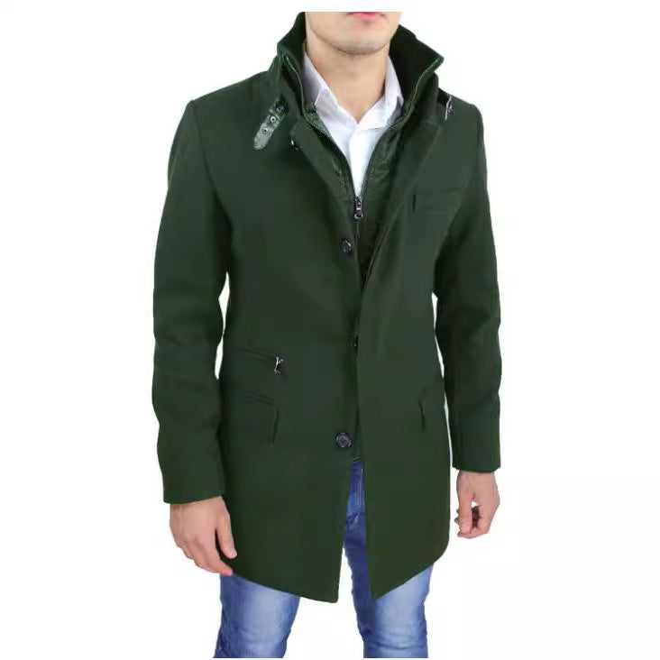 Fashionable wool coat for men with high collar and practical details Lune London