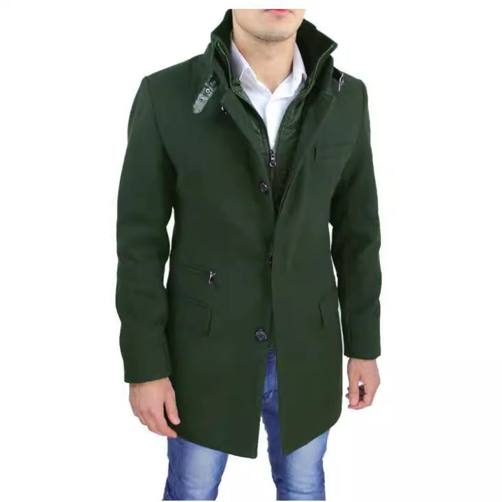 Fashionable wool coat for men with high collar and practical details Lune London