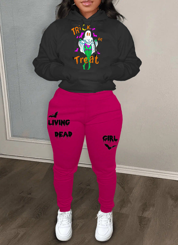 Women's casual hoodie and jogger set with creative Halloween print Lune London