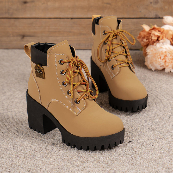 Women Chunky Heel Combat Boots with Sturdy Sole and Stylish Lacing Lune London