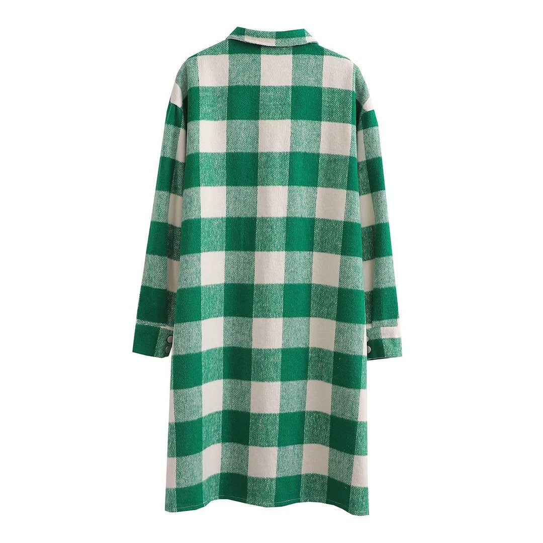 Plaid Slip Dress for Women with Practical Chest Pockets and Long Sleeves Lune London