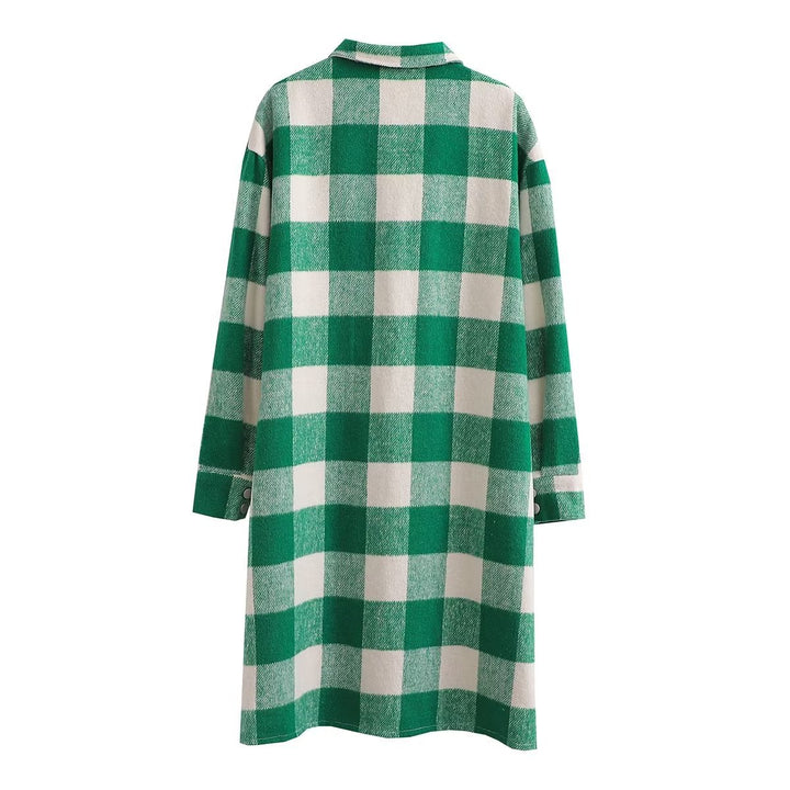 Plaid Slip Dress for Women with Practical Chest Pockets and Long Sleeves Lune London