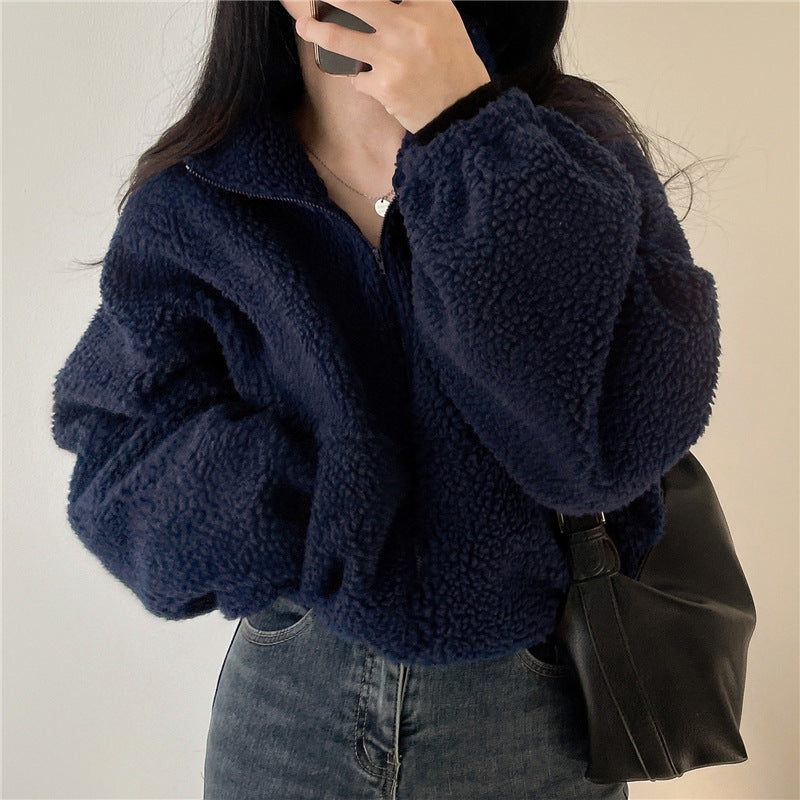Women's cozy fleece jacket with high collar and zipper Lune London