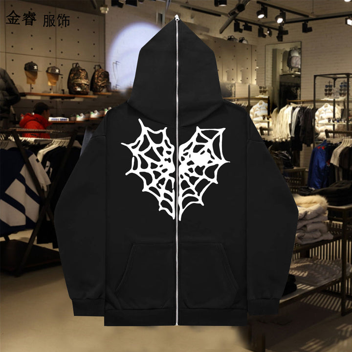 Lady Hoodie with a striking spider web design Lune London