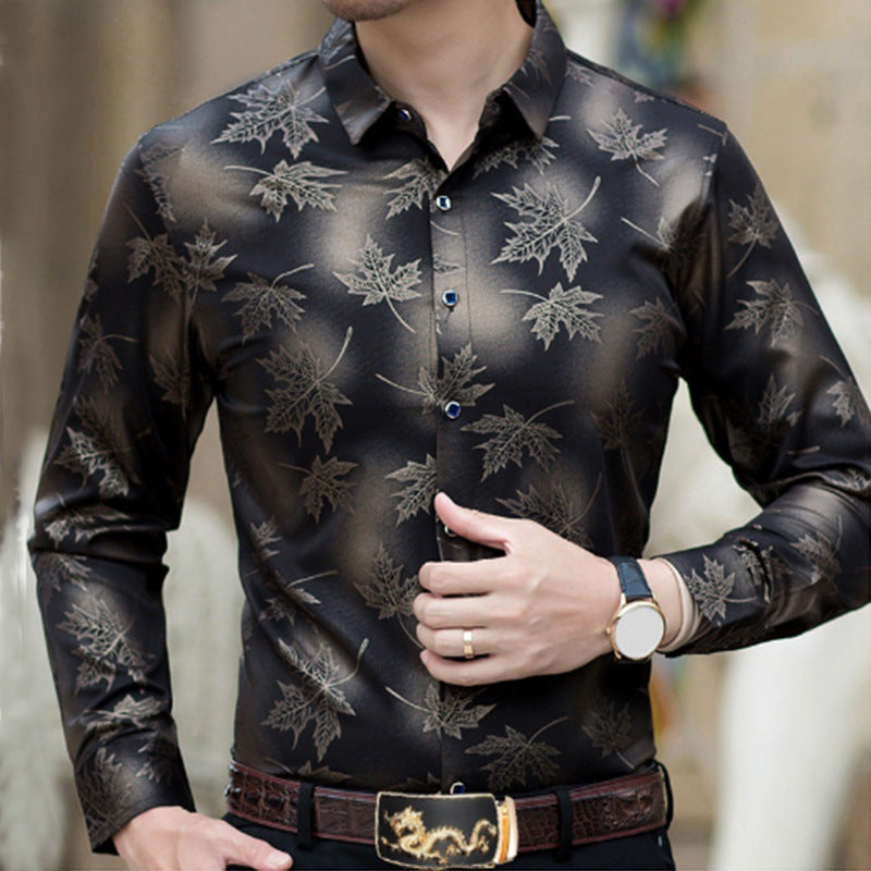 Elegant long-sleeved shirt for men with a modern leaf pattern Lune London