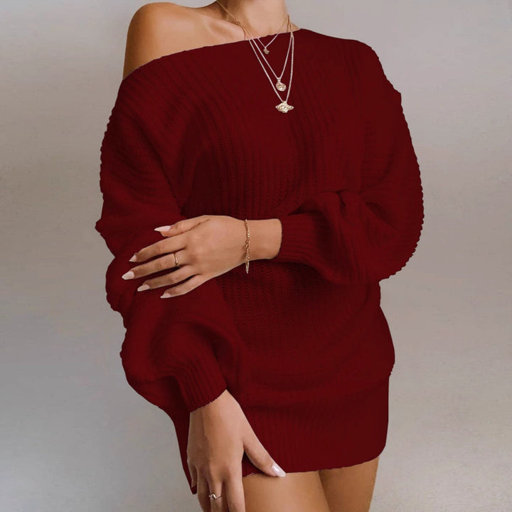 Knit dress for women with bardot neckline and voluminous sleeves Lune London