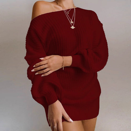 Knit dress for women with bardot neckline and voluminous sleeves Lune London
