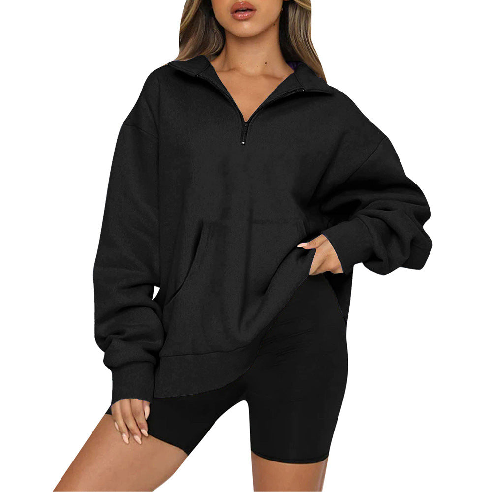 Oversized sweatshirt for women with half-zip and hood Lune London