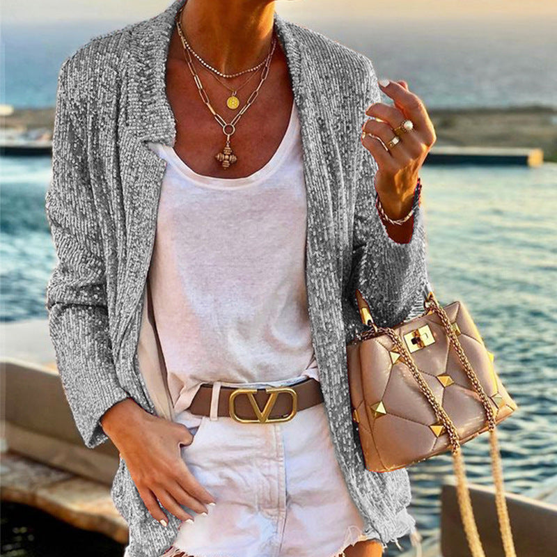 Women's cardigan with shimmering effect and loose fit