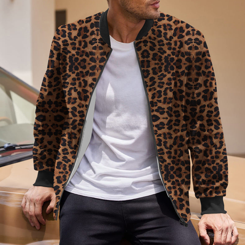 Lune London | Men's bomber jacket in leopard print with zipper and elastic cuffs