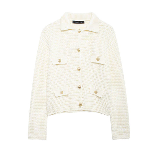 Knitted jacket for women with pockets and button closure Lune London