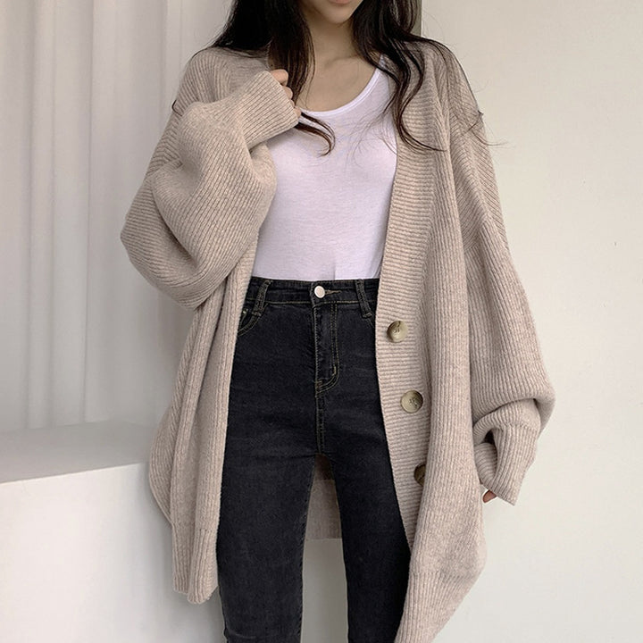 Ladies large knit cardigan with oversized cut and decorative buttons Lune London