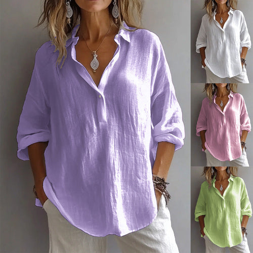 Women Loose Linen Button Blouse Lune London