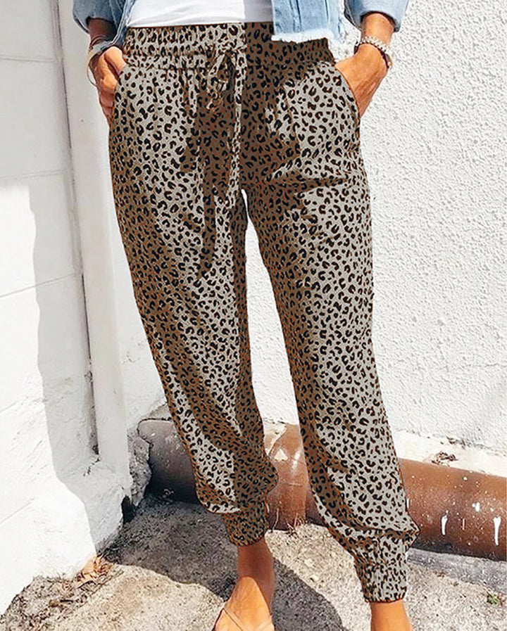 Casual leopard print jogging pants for women with elastic waistband Lune London