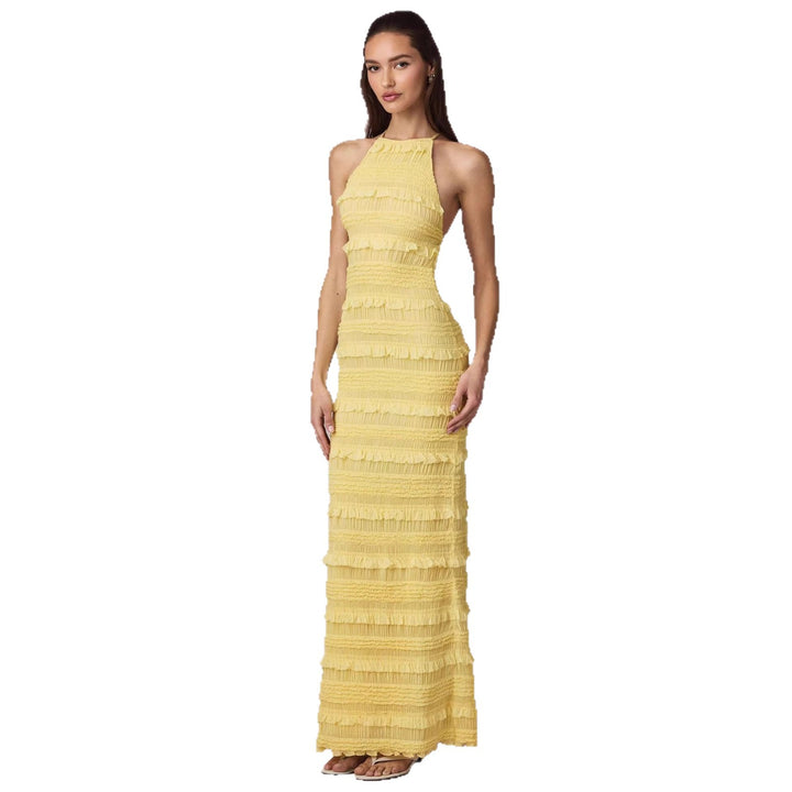 Ladies Maxi Dress with fringed design and elegant halterneck Lune London
