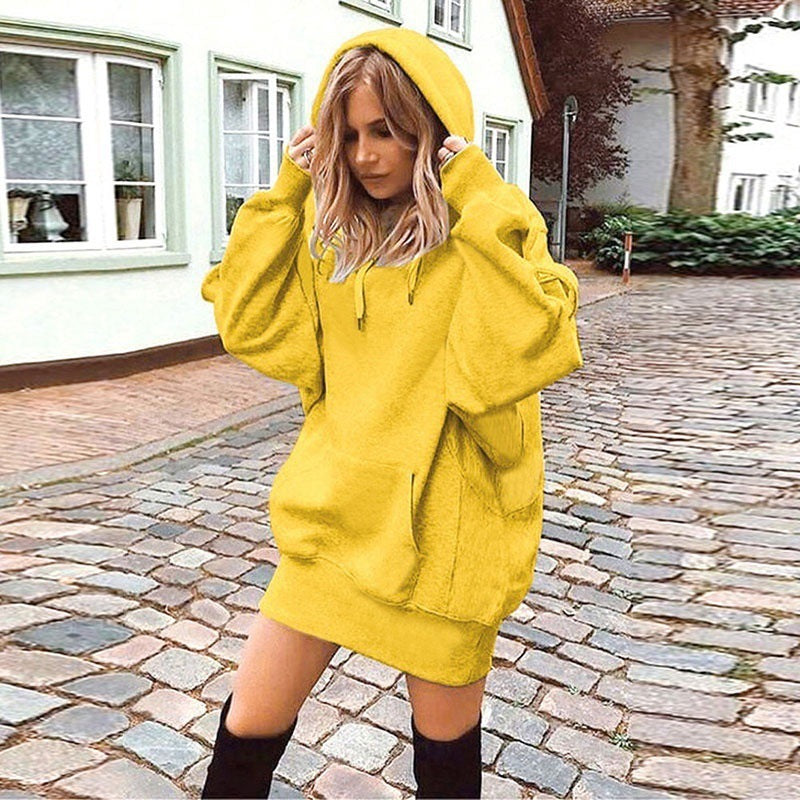 Hoodie dress for women in an oversized casual style with kangaroo pocket Lune London