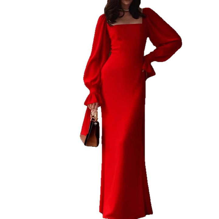 Ladies elegant maxi dress with puff sleeves and square neckline Lune London