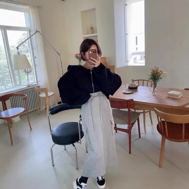 Veste de survêtement cropped pour femmes avec grand col Chic & Stil