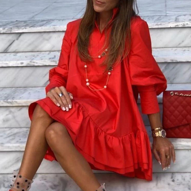Shirt dress for women with puff sleeves and a ruffled hem Lune London