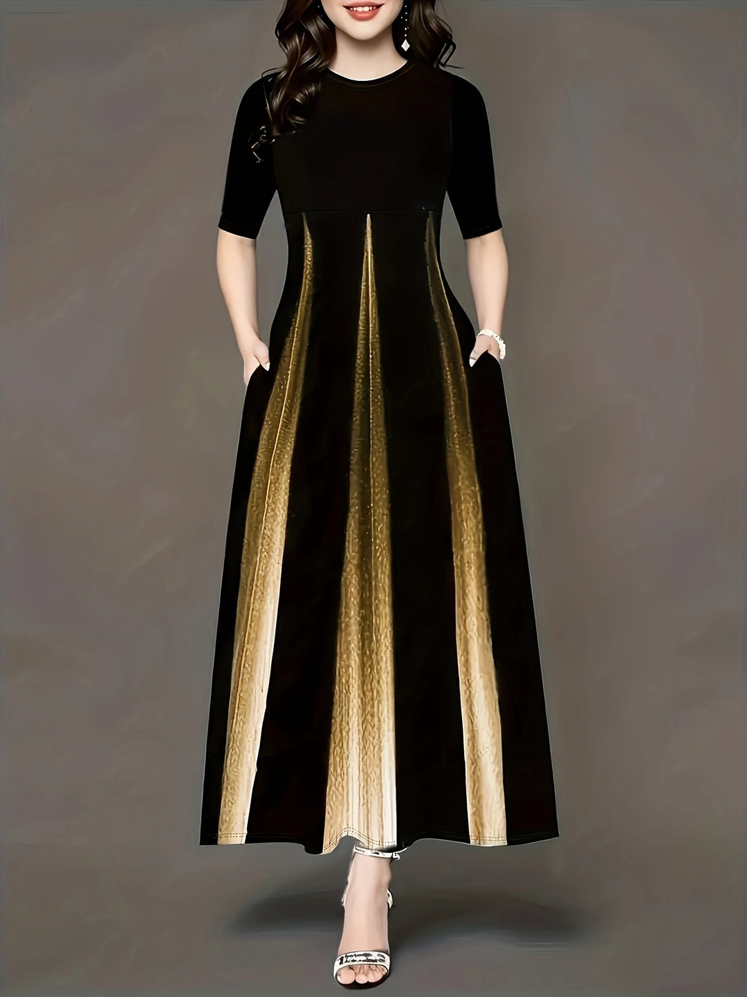 Maxi dress for women with sleek side pockets and luxurious shine Lune London