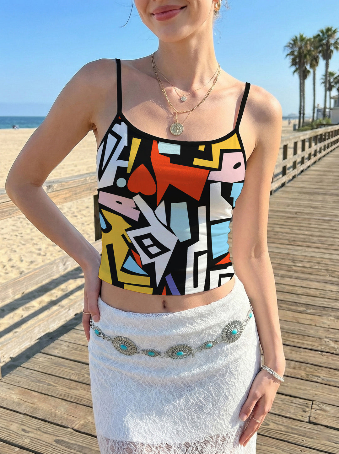 Women's crop top with floral pattern and adjustable straps Lune London