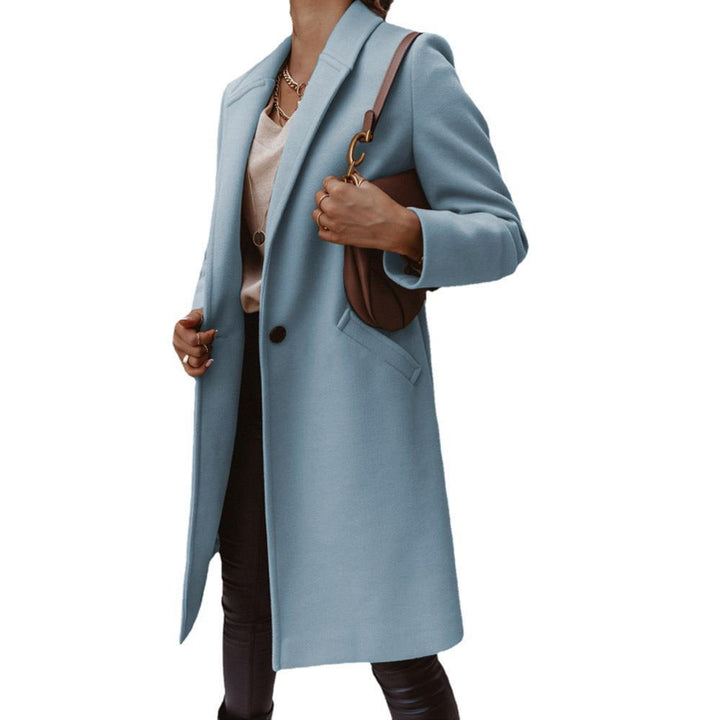 Ladies elegant long coat in high-quality wool blend with classic lapels Lune London