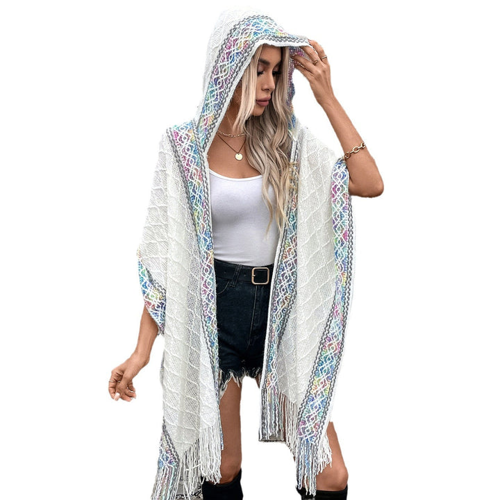Elegant poncho for ladies with high-quality structured design and fringes Lune London
