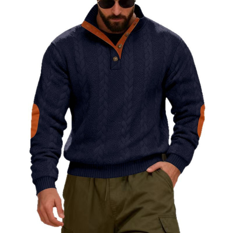 Structured knit sweater for men with high collar and snap button details Lune London