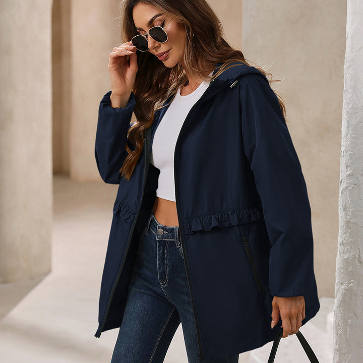 Lune London Women's Transition Jacket with Ruffled Hem and Side Pockets