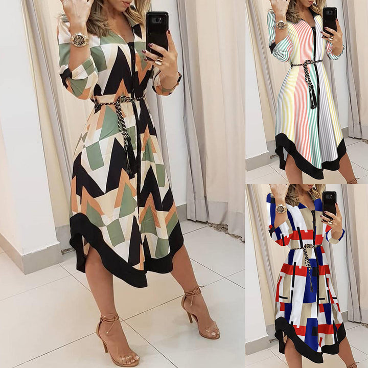 Striped midi shirt dress for women with fitted belt Lune London