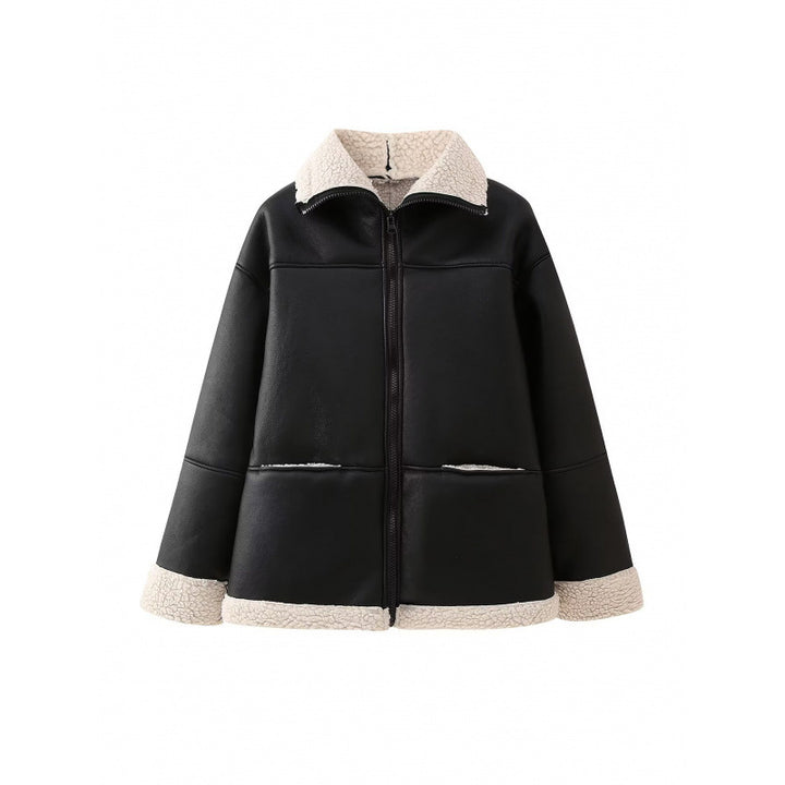 Faux leather jacket for women with comfortable teddy lining and practical pockets Lune London