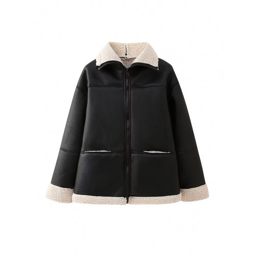 Faux leather jacket for women with comfortable teddy lining and practical pockets Lune London