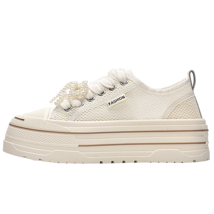 Ladies Platform Sneakers with Fashionable Mesh Upper Material and Trendy Pearl Details Lune London