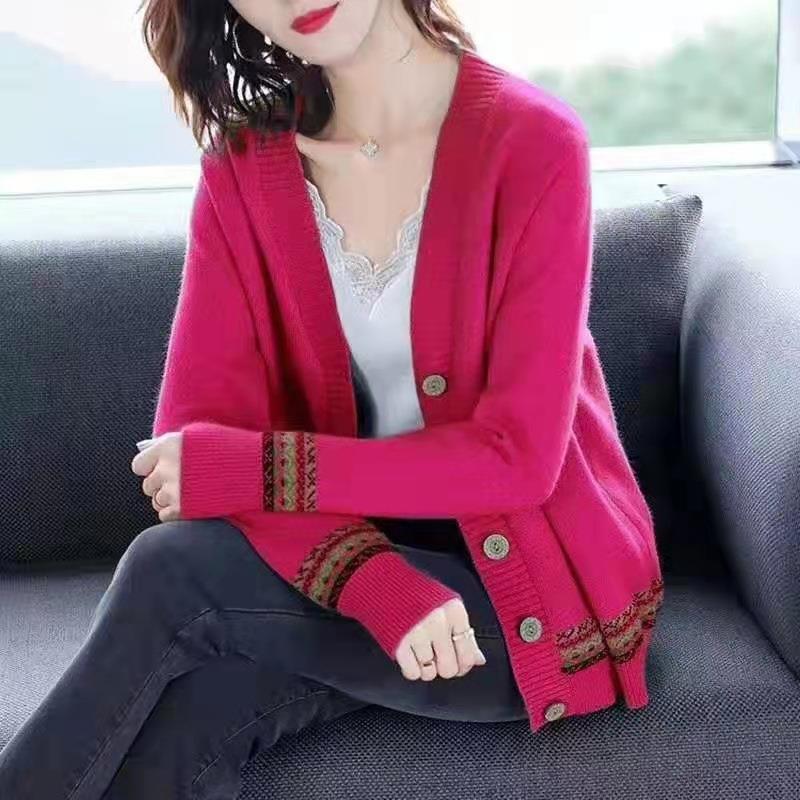 Knit jacket for women with artistic embroidery details and button closure Lune London