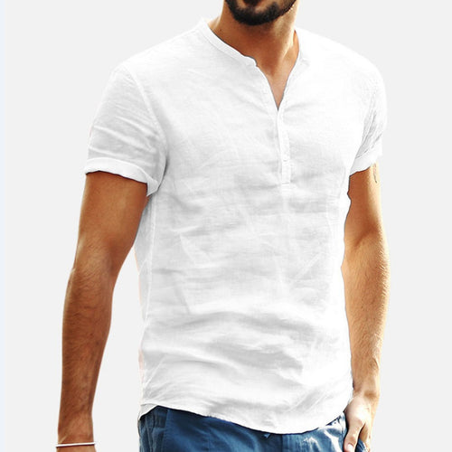 Casual short-sleeve shirt for men with stand-up collar and button placket Lune London