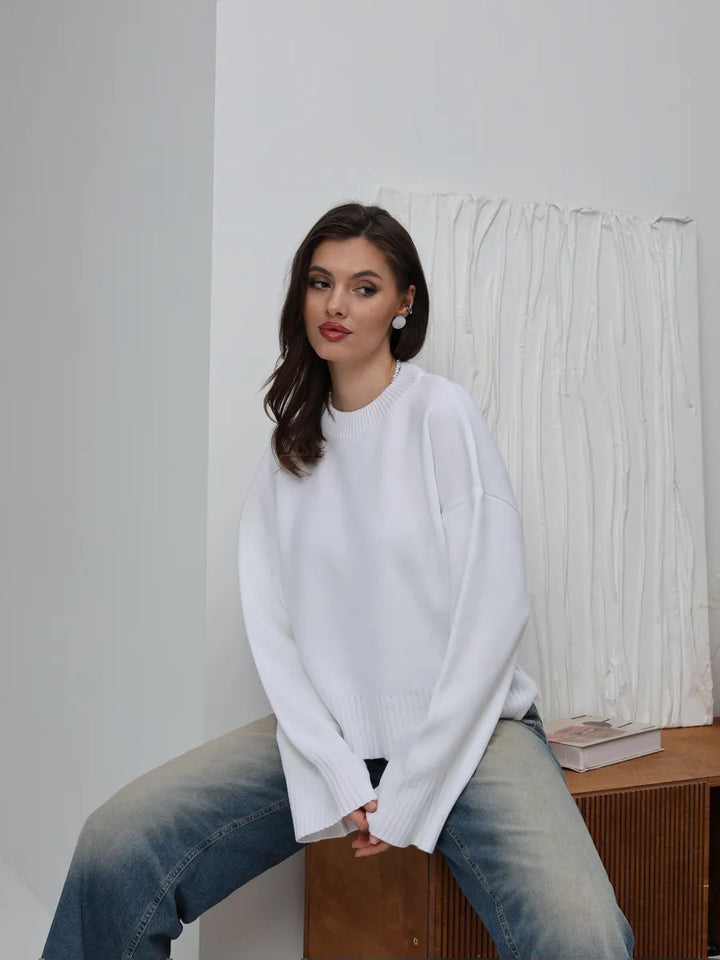Ladies Comfortable Loose Sweater with Textured Ribbed Pattern Lune London
