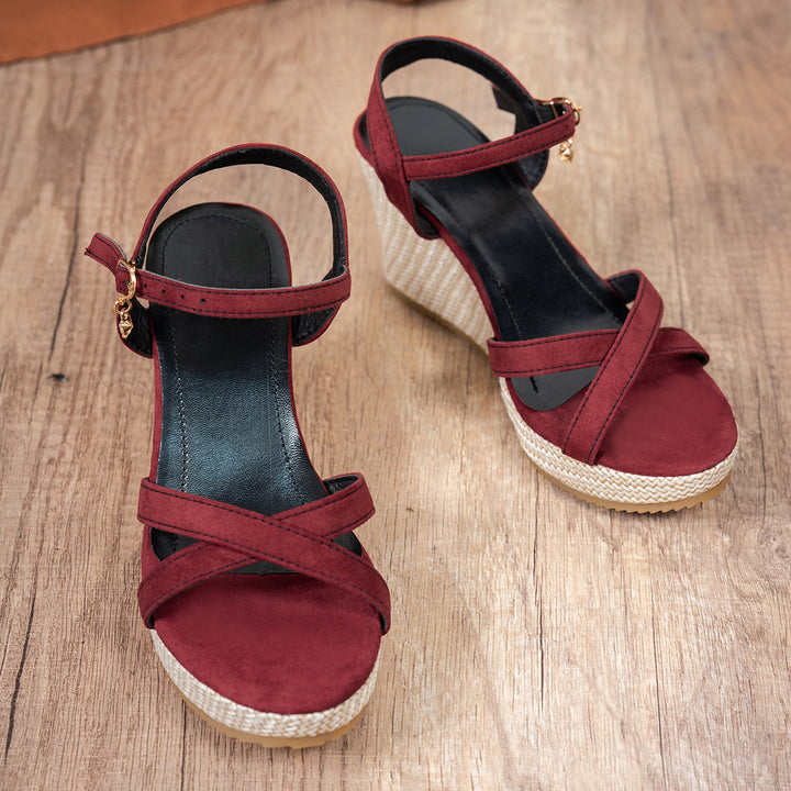 Wedge sandals for women with an elegant crisscross strap and a comfortable sole Lune London