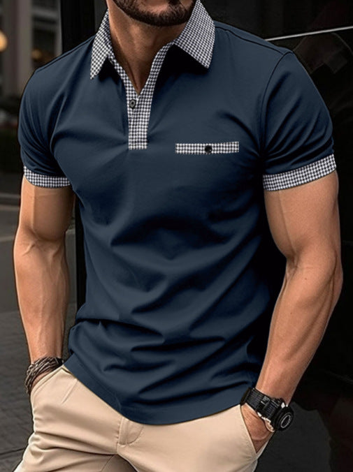 Casual polo shirt for men with unique check collar cut Lune London