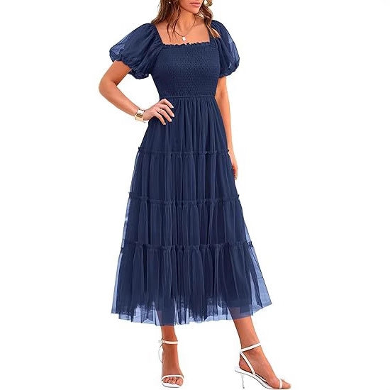 Maxi dress for women with voluminous sleeves and an off-shoulder design Lune London