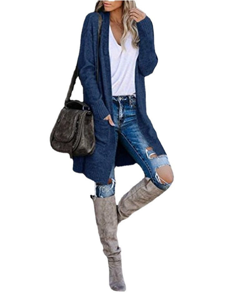 Women thick knit cardigan elegant with open front and deep pockets Lune London