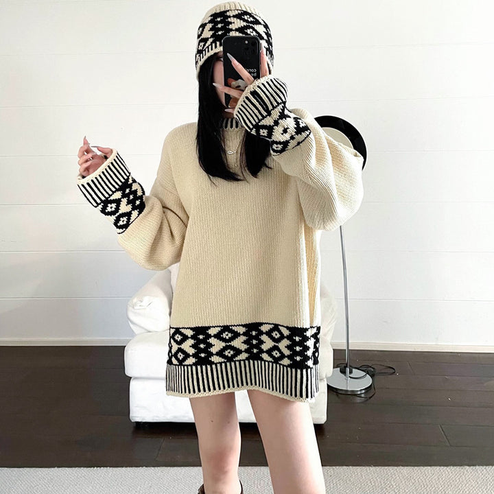 Pull en tricot élégant pour femme avec motif géométrique et col rond Chic & Stil