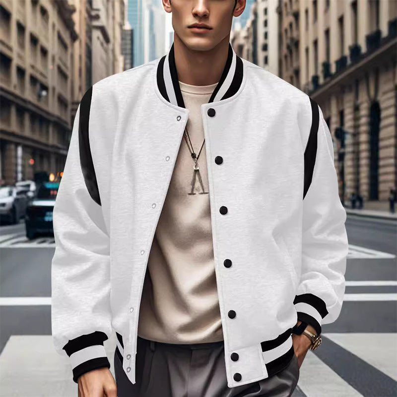 Men's Sporty College Jacket In Retro Style with Contrast Sleeves and Snap Button Closure Lune London