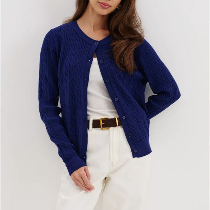 Women's knit jacket with a fine cable pattern and trendy buttons Lune London