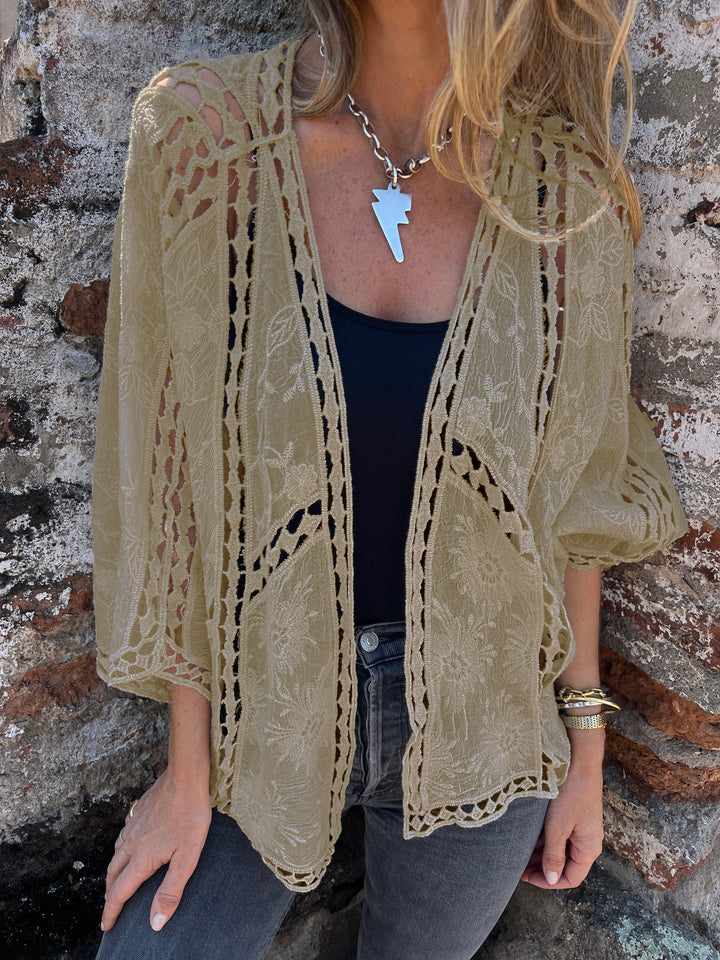 Dames joli cardigan en dentelle avec motif floral et manches aérées Chic & Stil