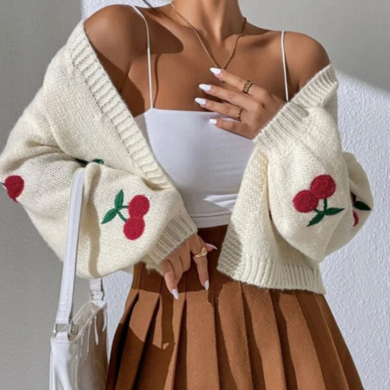 Women's knit jacket with cherry floral pattern Lune London