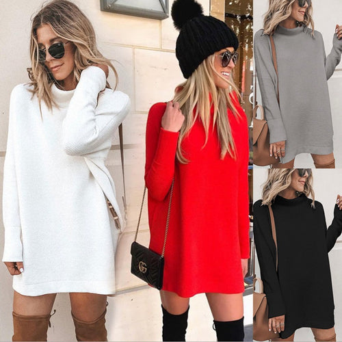 Oversized knitted dress for women with a high collar and puff sleeves Lune London