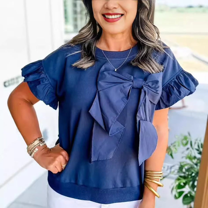 Women Ruffles Knots Detail Sweater Top Chic and Style